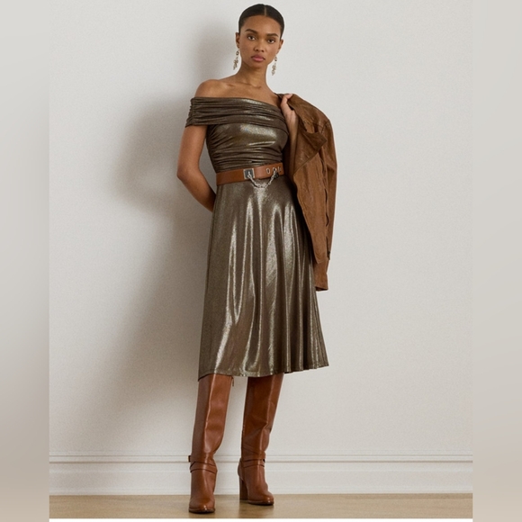 Ralph Lauren Dresses & Skirts - RALPH LAUREN WOMEN'S METALLIC OFF THE SHOULDER COCTAIL DRESS Size 8 NWT